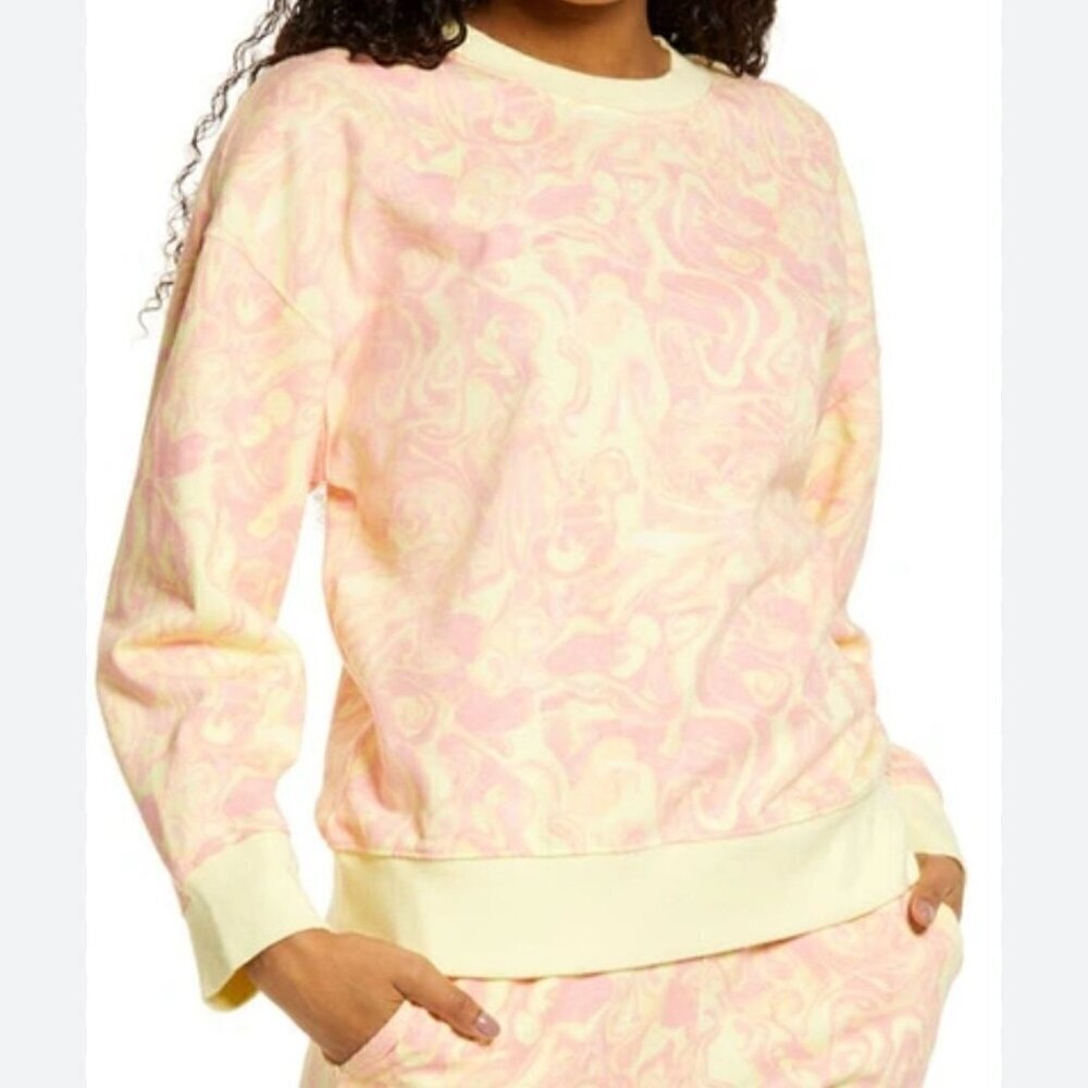 NWT BP by Nordstrom Pullover Sweatshirt in Pink- Yellow Spacey - 1X